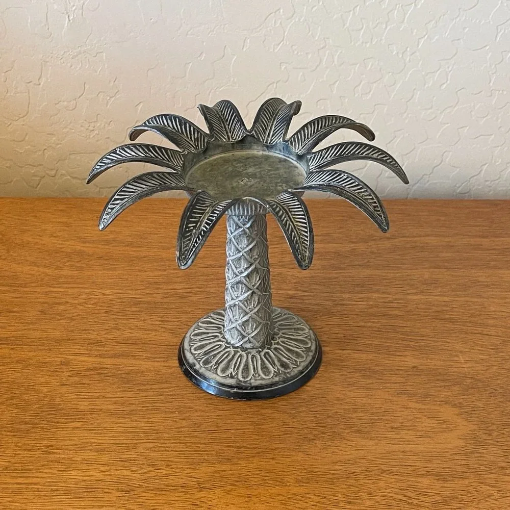 Candle Holder Metal Palm Tree Leaf Pillar Stand